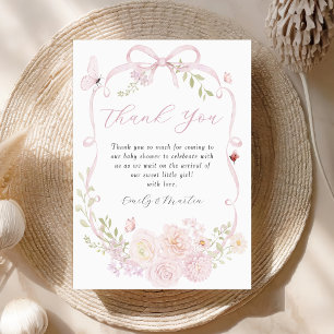 Baby In Bloom Bow Pink Thank You Card