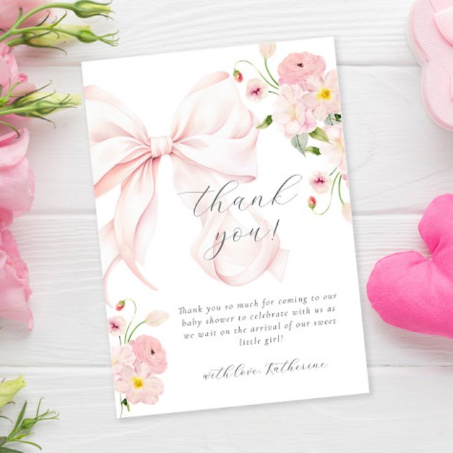 Baby In Bloom Bow Pink Thank You Card (Creator Uploaded)
