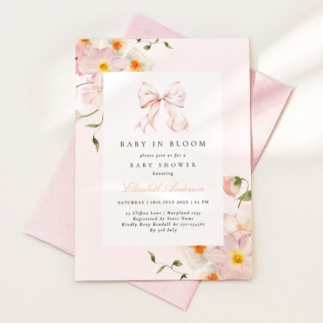 Baby In Bloom Bow Soft Pink Baby Shower Invitation (Creator Uploaded)