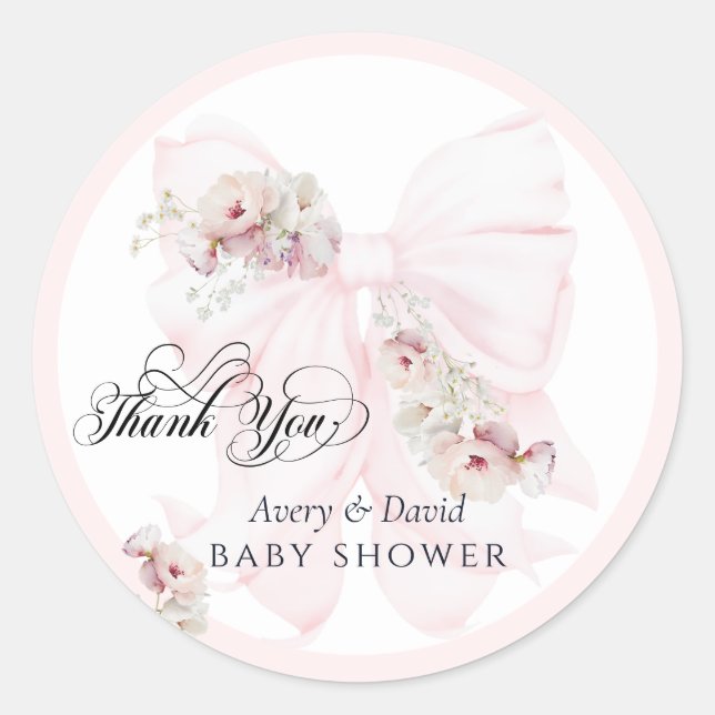 Baby in Bloom Bow Spring Garden Girl Baby Shower Classic Round Sticker (Front)