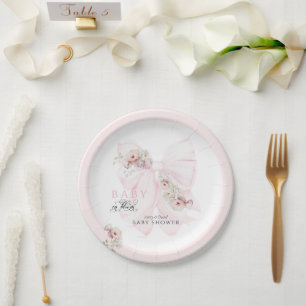 Baby in Bloom Bow Spring Garden Girl Baby Shower Paper Plate