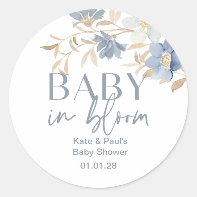 Baby in Bloom boy baby shower favour stickers (Front)