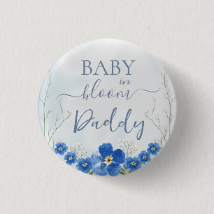 Baby in Bloom Boy Blue Floral Shower Daddy 3 Cm Round Badge