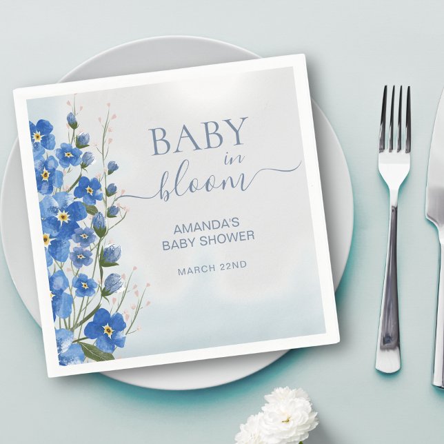 Baby in Bloom Boy Blue Floral Shower  Napkin (Creator Uploaded)