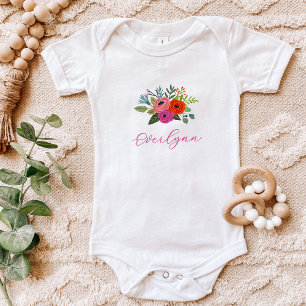 Baby in Bloom Bright Floral Baby Name Baby Bodysuit
