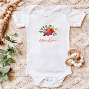 Baby in Bloom Bright Floral Baby Name Bodysuit
