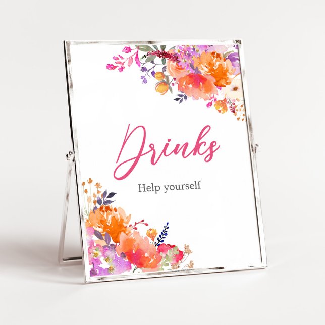 Baby in Bloom Bright Floral Baby Shower Drinks Poster (Baby in Bloom Baby Shower Drinks Sign)