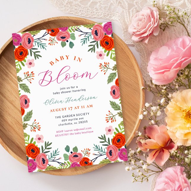 Baby in Bloom Bright Floral Baby Shower Invitation (Creator Uploaded)
