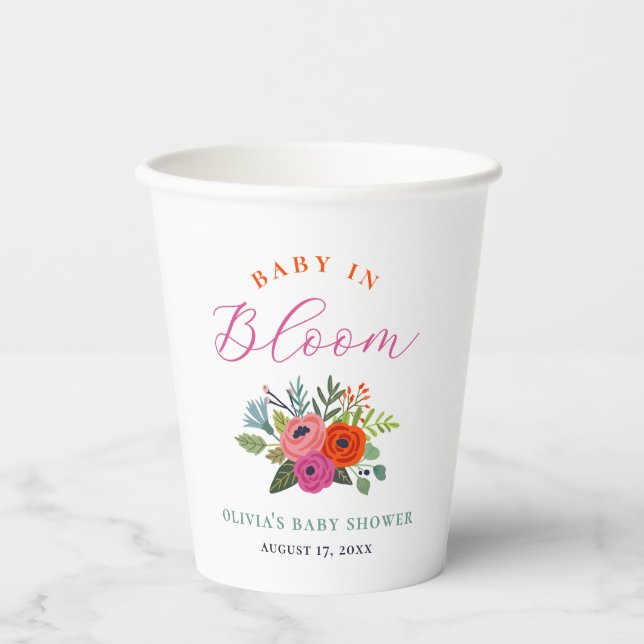 Baby in Bloom Bright Floral Baby Shower Paper Cups (Front)