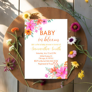 Baby in Bloom bright summer floral shower  Invitation