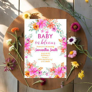 Baby in Bloom bright summer floral shower Invitation