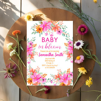 Baby in Bloom bright summer floral shower  Invitation