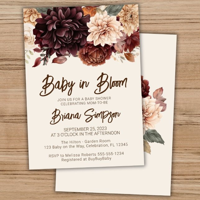 Baby in Bloom Brown Beige Ivory Floral Baby Shower Invitation (Creator Uploaded)