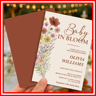 Baby in Bloom Burnt Orange Wildflower Invitation