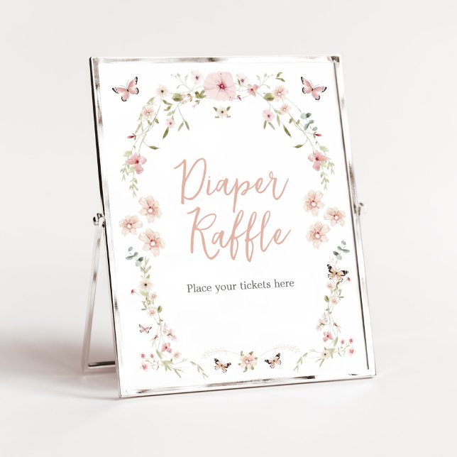 Baby in Bloom Butterfly Baby Shower Diaper Raffle Poster (Spring Butterflies Baby Shower Diaper Raffle Sign)