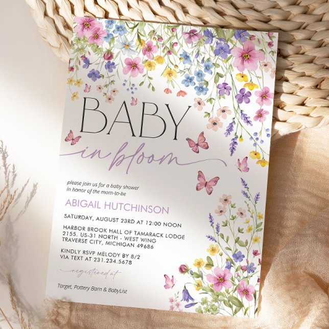 Baby in Bloom Butterfly Baby Shower Invitation (Baby in Bloom Butterfly Wildflower Baby Shower Invitation)