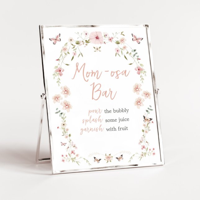 Baby in Bloom Butterfly Baby Shower Mum Osa Bar Poster (Spring Butterflies Baby Shower Mom Osa Bar Sign)