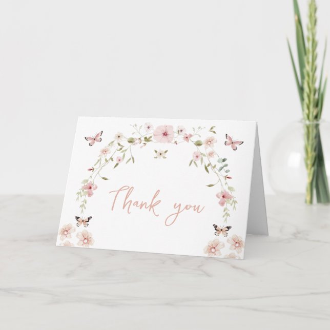 Baby in Bloom Butterfly Baby Shower Thank You Card (Front)