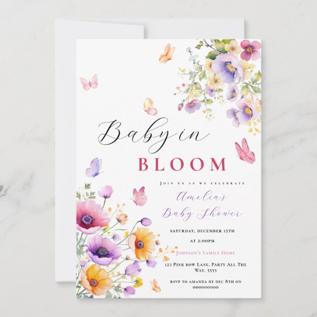 Baby in Bloom Butterfly Baby Shower Wildflower Invitation (Front)