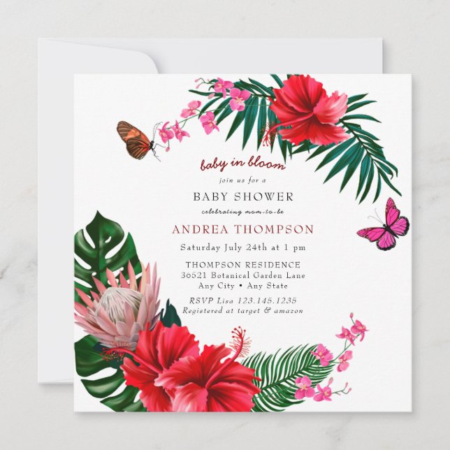 Baby in Bloom | Butterfly Floral Baby Shower Invitation (Front)