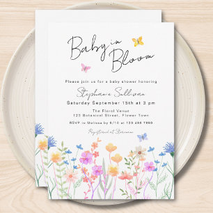 Baby In Bloom Butterfly Floral Baby Shower Invitation