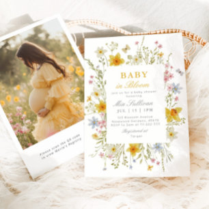 Baby in Bloom Butterfly floral photo baby shower Invitation