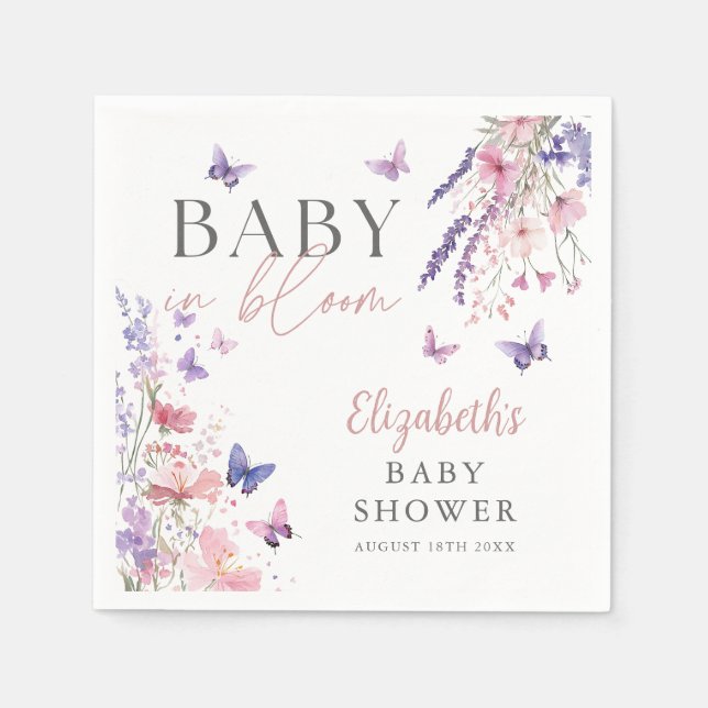 Baby In Bloom Butterfly Wildflowers Baby Shower Napkin (Front)