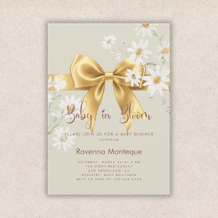Baby in Bloom Chic Gold Floral Bow Baby Shower  Invitation