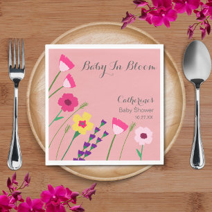 Baby In Bloom Colourful Floral Peach Baby Shower Napkin