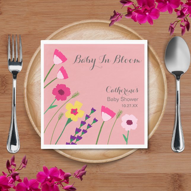 Baby In Bloom Colourful Floral Peach Baby Shower Napkin (Creator Uploaded)