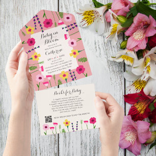 Baby In Bloom Colourful Floral QR Code Baby Shower All In One Invitation