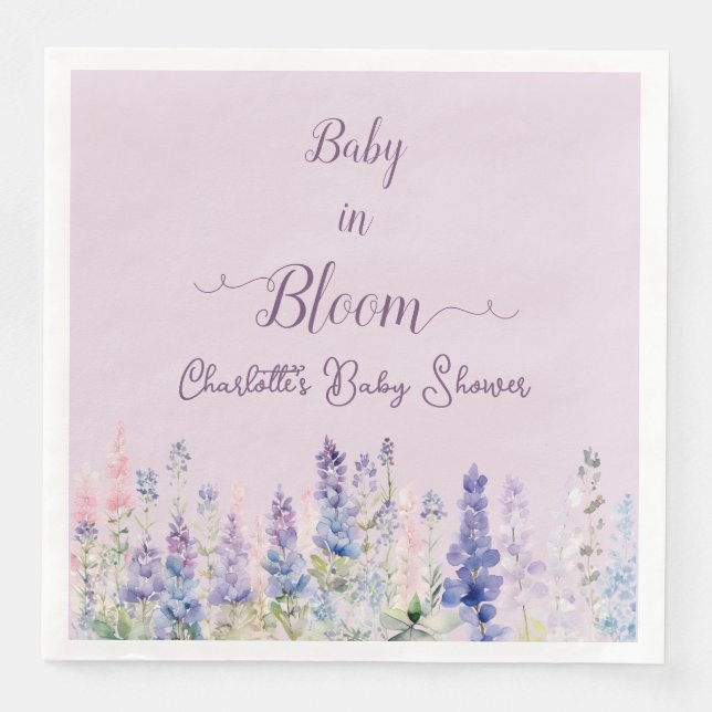 Baby In Bloom Colourful Lupine Flowers Baby Shower Napkin (Front)