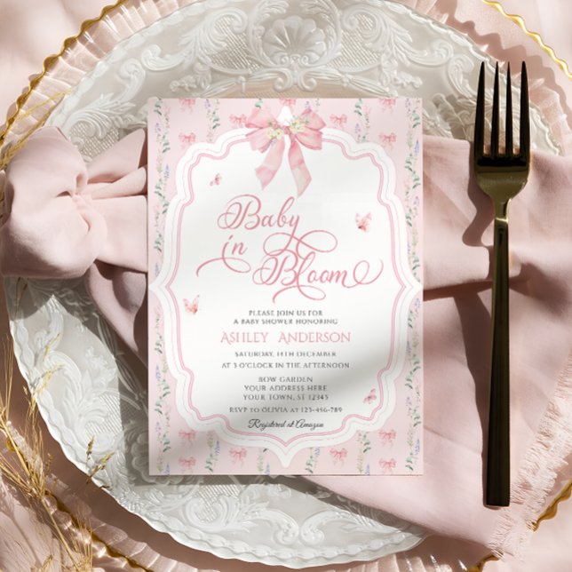 Baby In Bloom Coquette Pink Bow Baby Shower Invitation (Creator Uploaded)