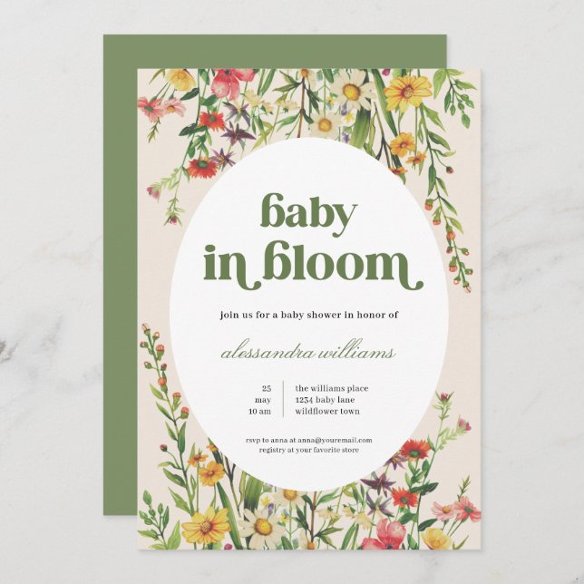 Baby in Bloom Cream Floral Baby Shower Invitation (Front/Back)