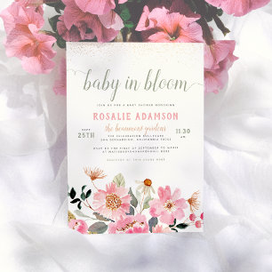 Baby in Bloom Cute Pink Garden Themed Baby Shower Invitation