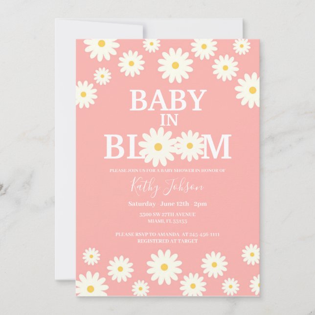 Baby in Bloom Daisy Floral Pink Baby Shower  Invitation (Front)