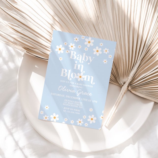 Baby in Bloom! Daisy pale blue Baby Shower Invitation (Creator Uploaded)