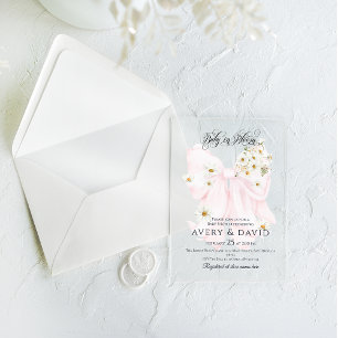 Baby in Bloom Daisy Pink Bow Girl Baby Shower Acrylic Invitations