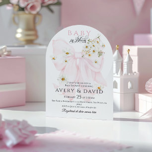 Baby in Bloom Daisy Pink Bow Girl Baby Shower Invitation