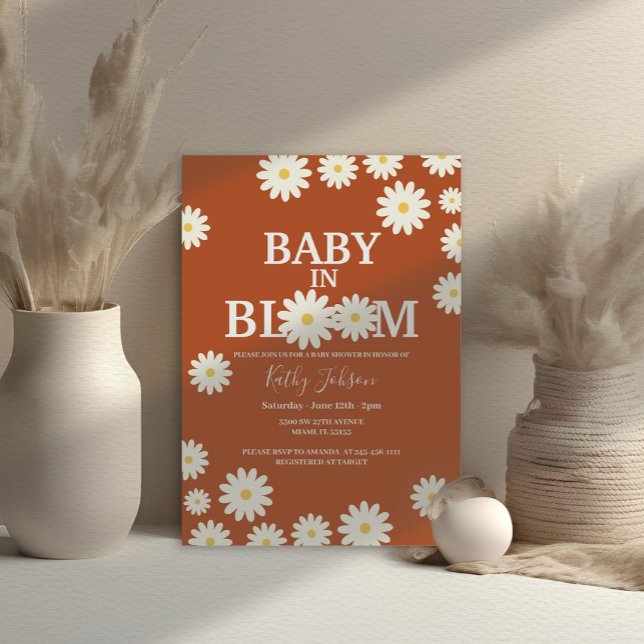 Baby in Bloom Daisy Terracotta Boho Baby Shower  Invitation (Creator Uploaded)