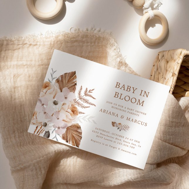 Baby In Bloom  Dark Terracotta Boho Bouquet Invitation (Creator Uploaded)