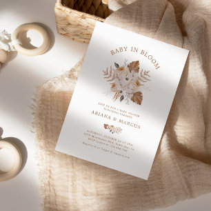 Baby In Bloom  Dark Terracotta Boho Bouquet Invitation