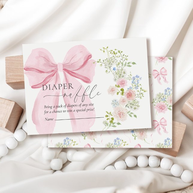 Baby in Bloom Diaper Raffle Pink Bow Baby Shower Enclosure Card (Creator Uploaded)