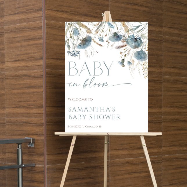 Baby in Bloom dusty blue boy baby shower welcome Poster (Creator Uploaded)