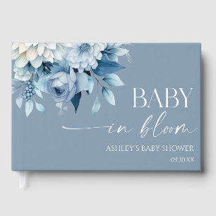 Baby In Bloom Dusty Blue Floral Baby Shower Guest Book