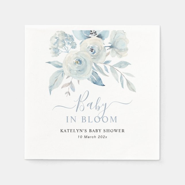 baby in bloom dusty blue floral baby shower  napkin (Front)
