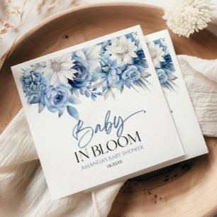 Baby In Bloom Dusty Blue Floral Baby Shower Napkin