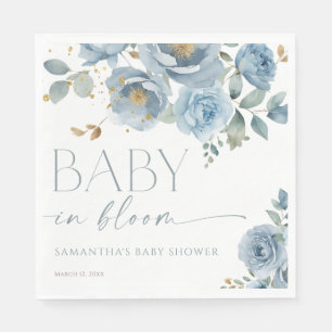 Baby in Bloom Dusty blue floral boy baby shower Napkin