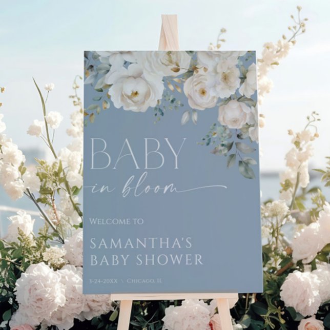 Baby in Bloom dusty blue floral boy baby shower Poster (Creator Uploaded)