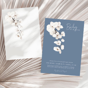 Baby In Bloom Dusty Blue White Orchid Baby Shower Invitation